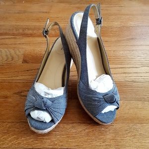 Chambray Wedge Sling Heels